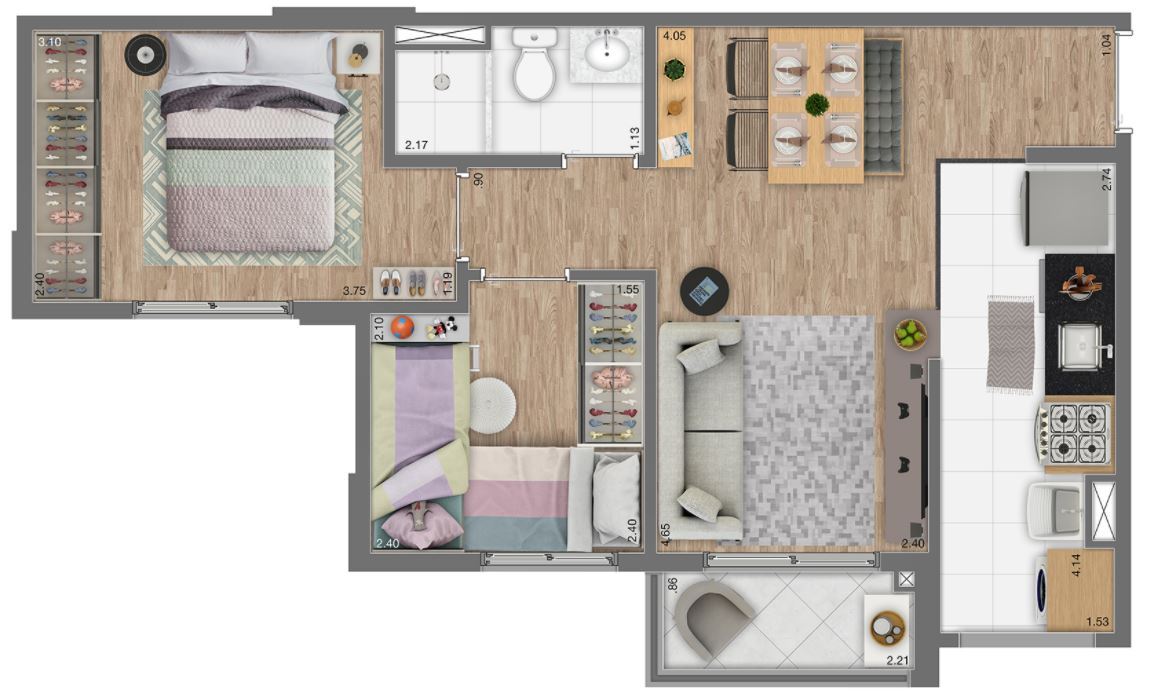 Planta 04 - 2 dorm 45m²