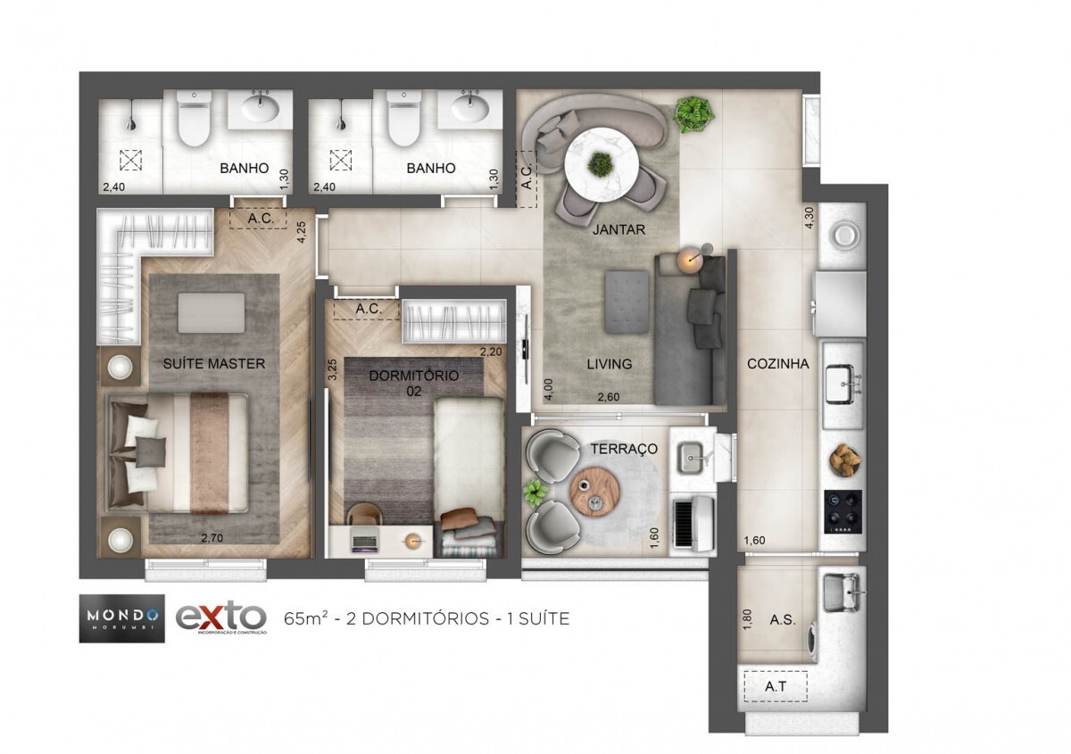 Planta 01 - 2 dorm 62m²
