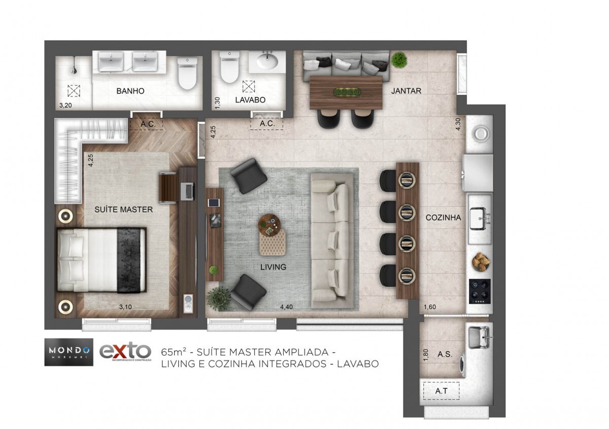 Planta 04 - 1 dorm 65m² - opção