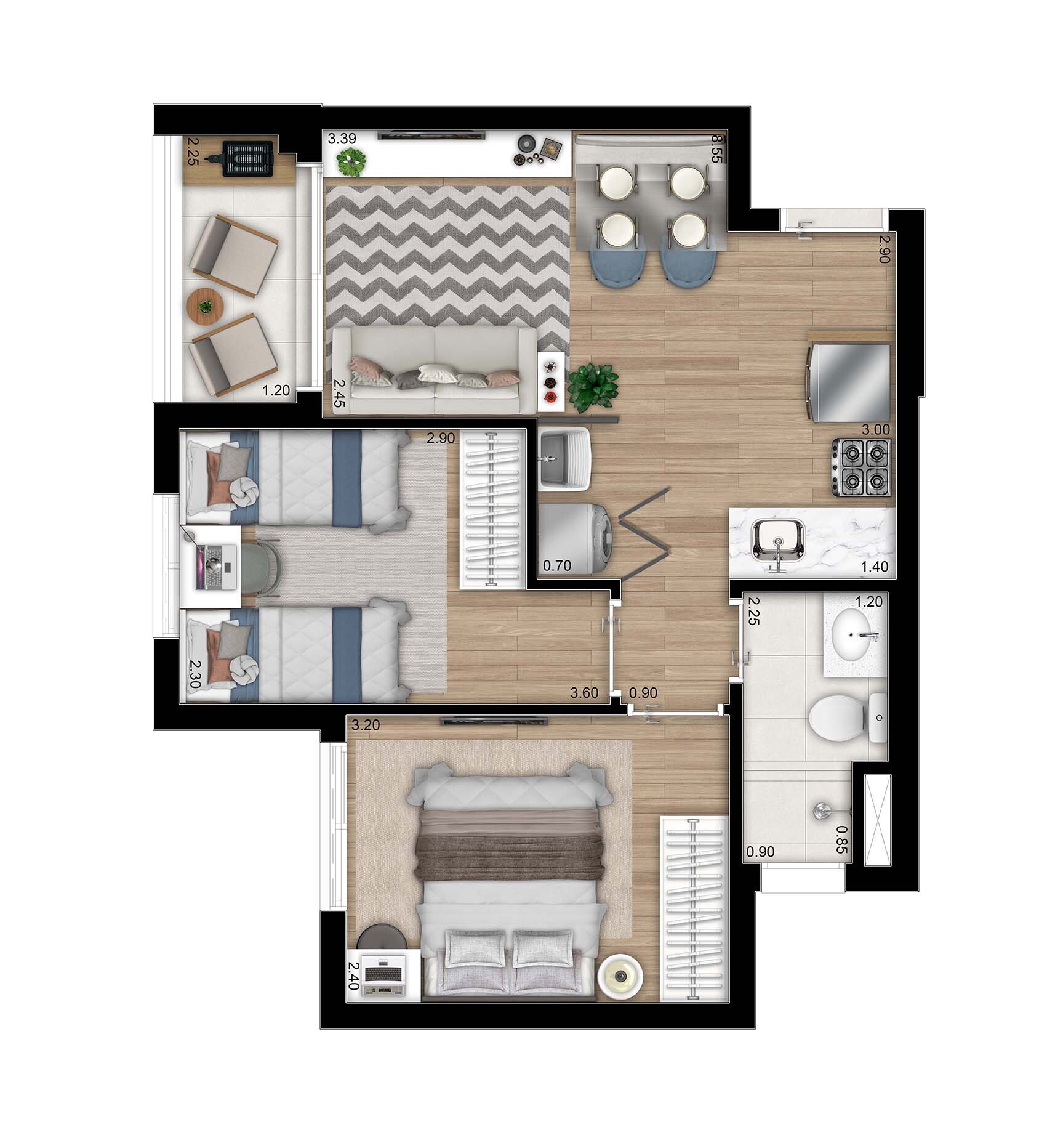 Planta 01 - 2 dorm 42m²