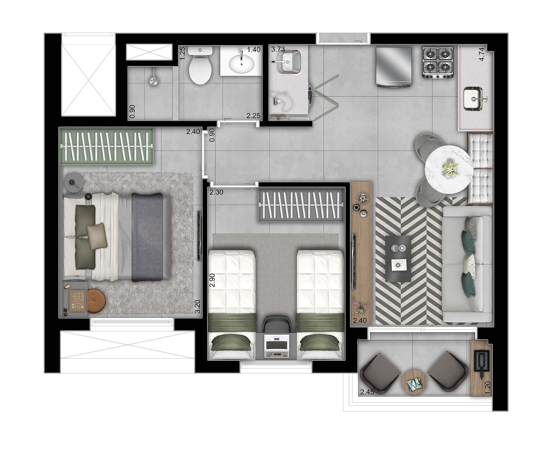 Planta 02 - 2 dorm 42m²