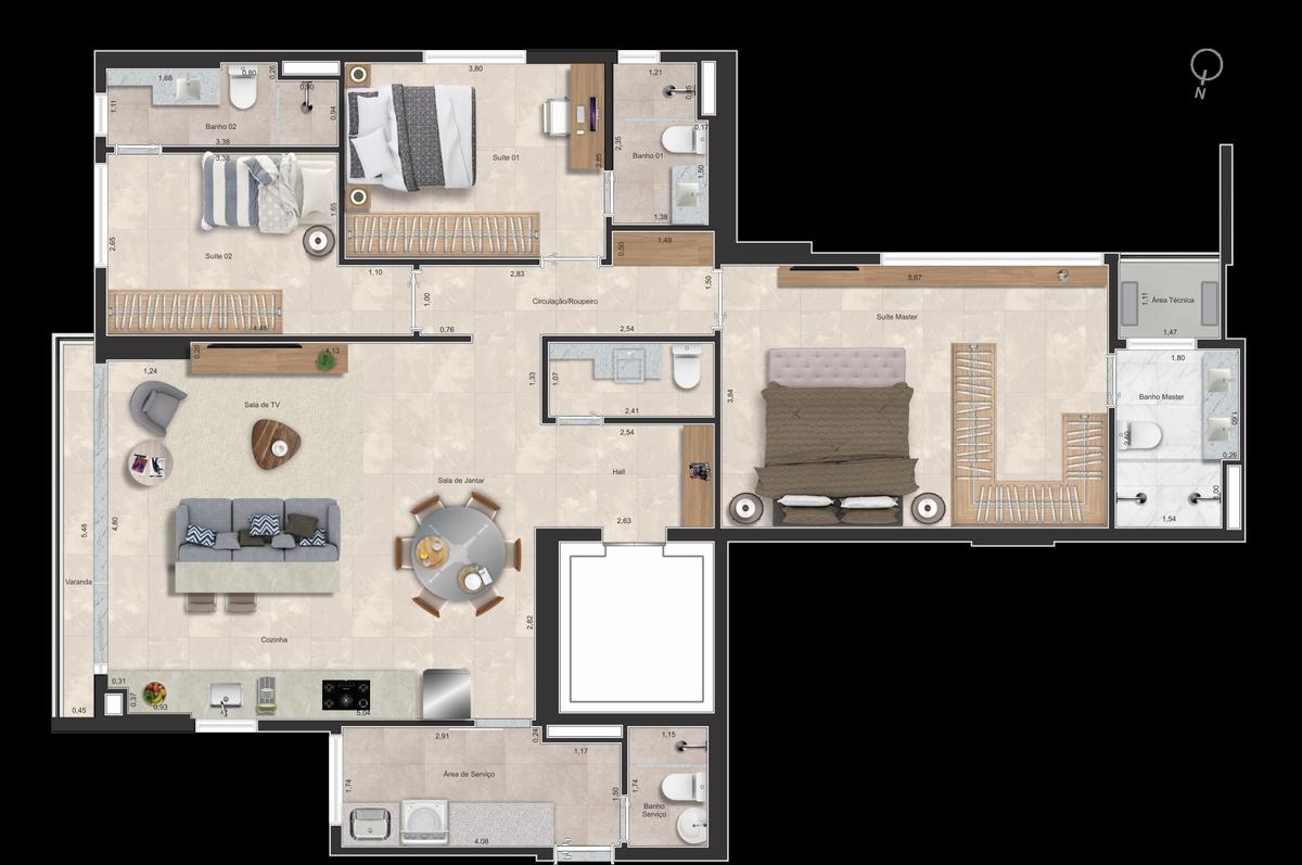 Planta 05 - 3 dorm 134m²