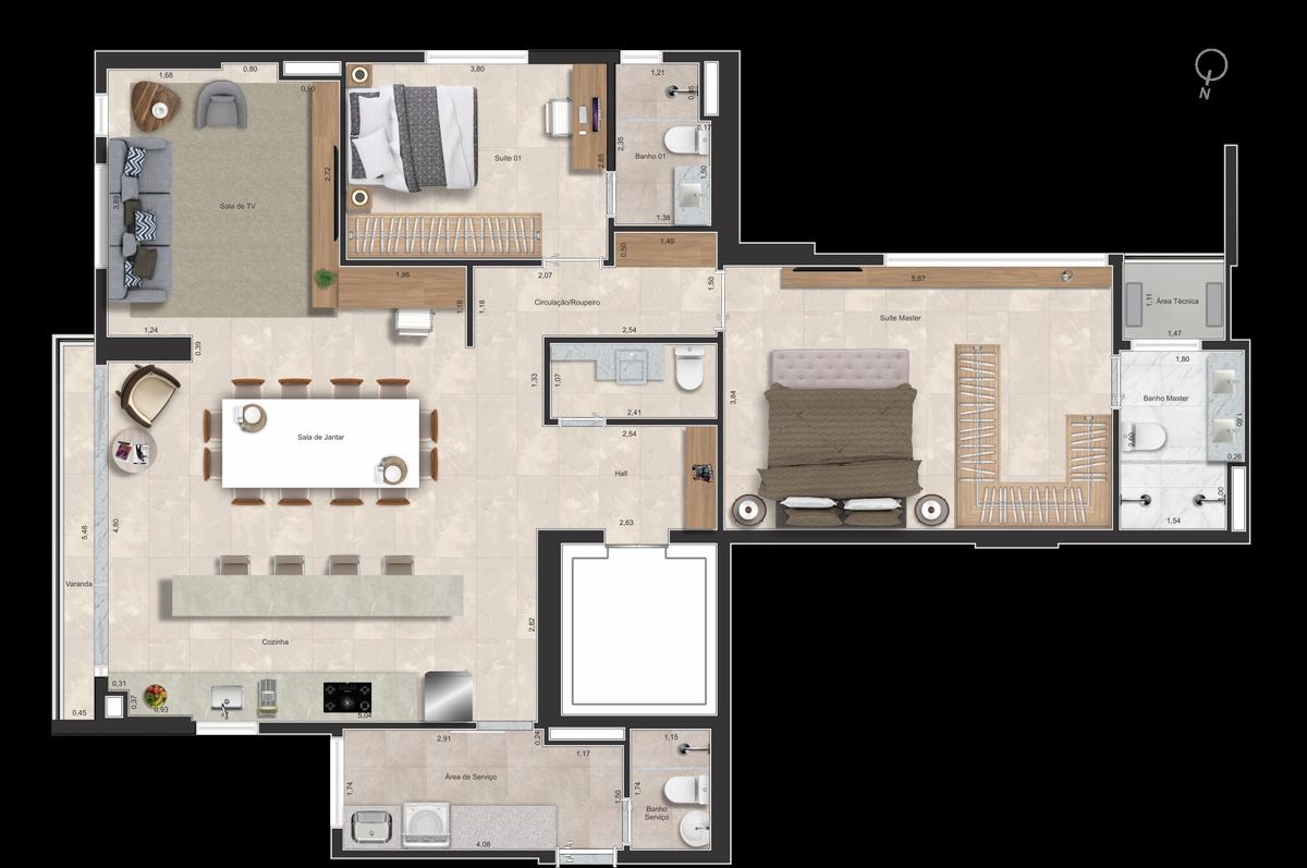 Planta 06 - 2 dorm 134m² - opção 1