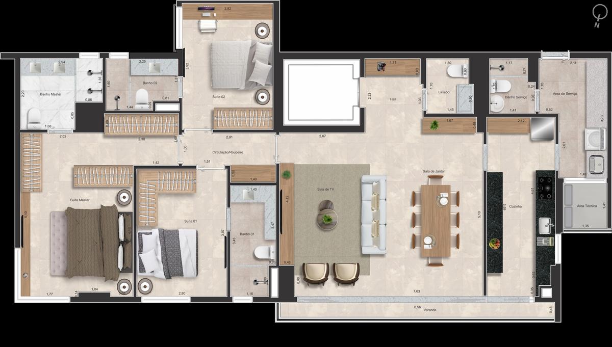 Planta 11 - 3 dorm 147m² - opção 2