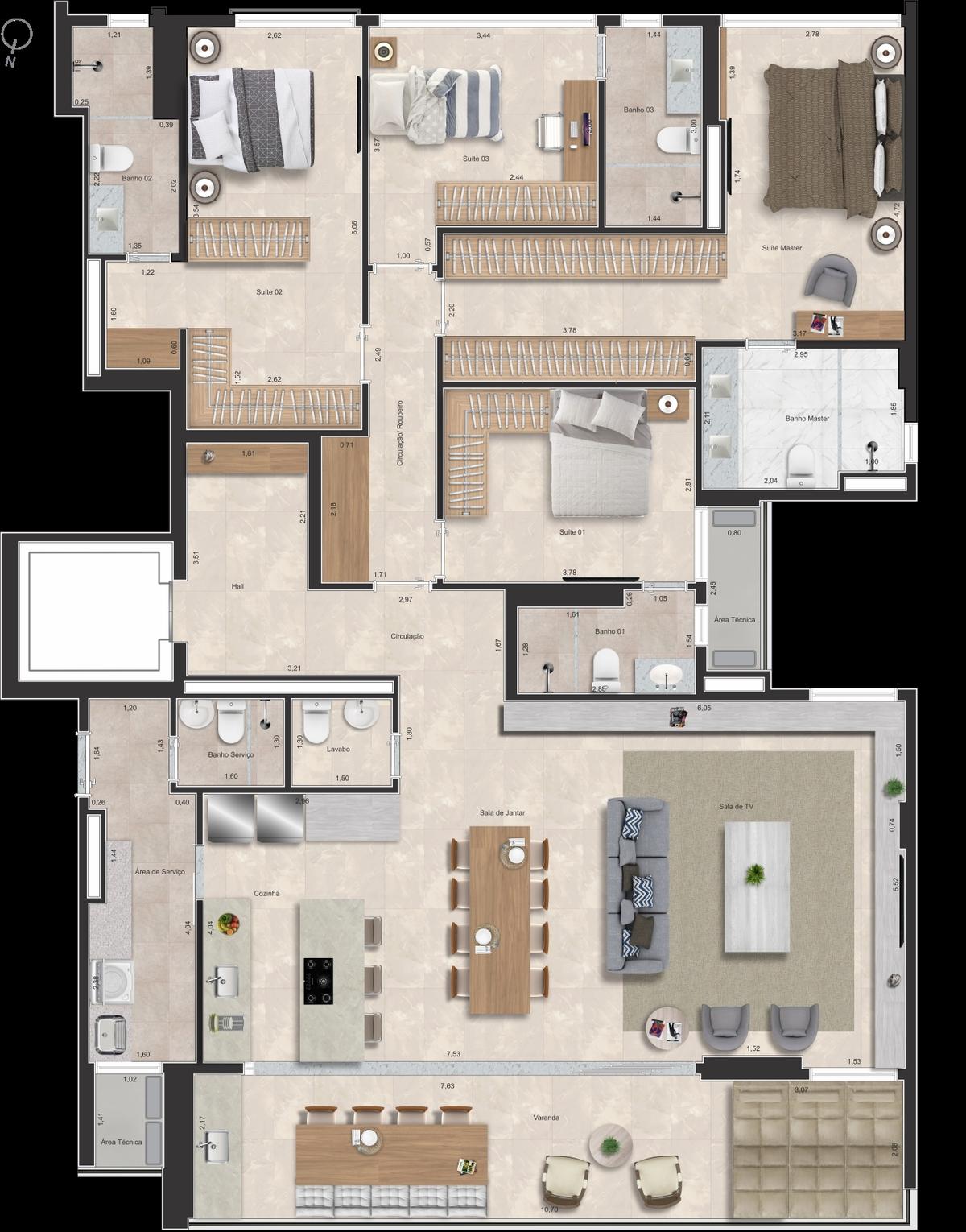 Planta 13 - 4 dorm 217m²