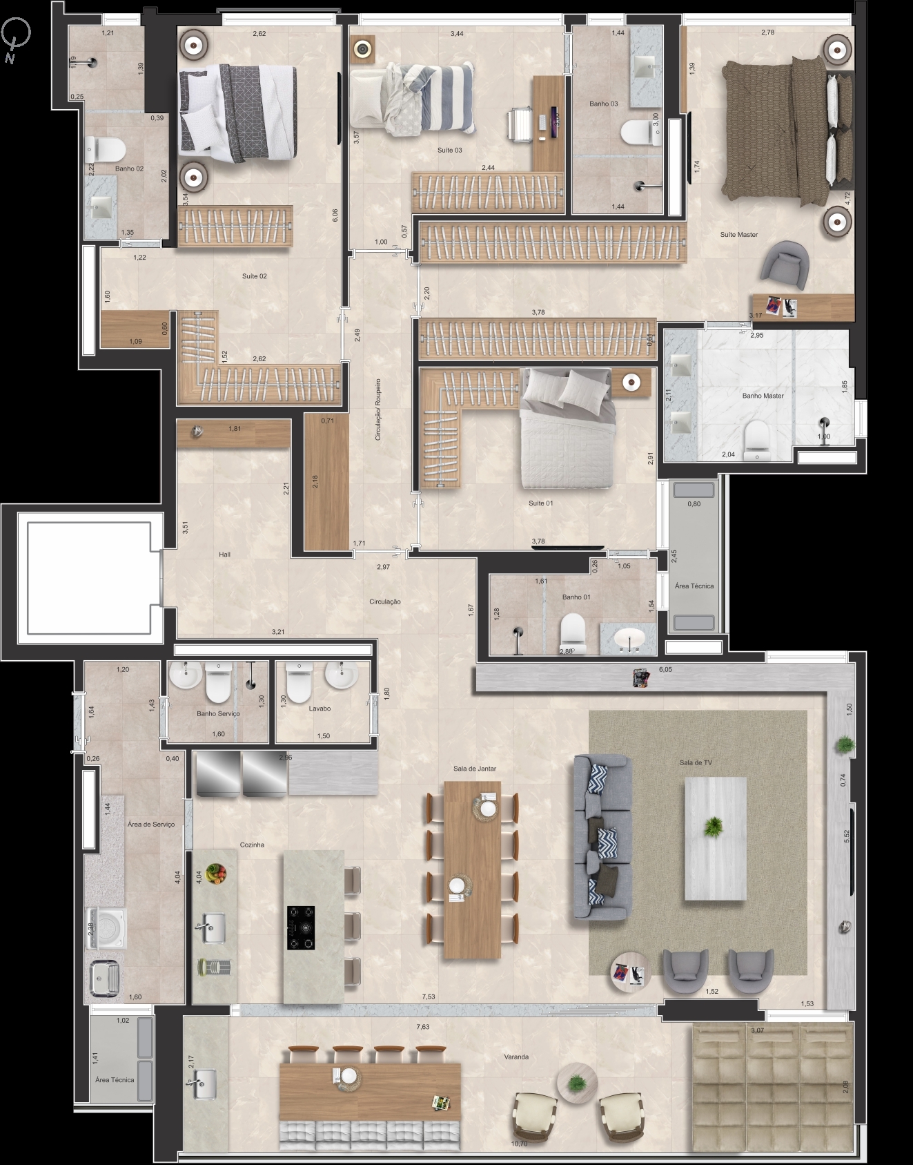Planta 13 - 4 dorm 217m²