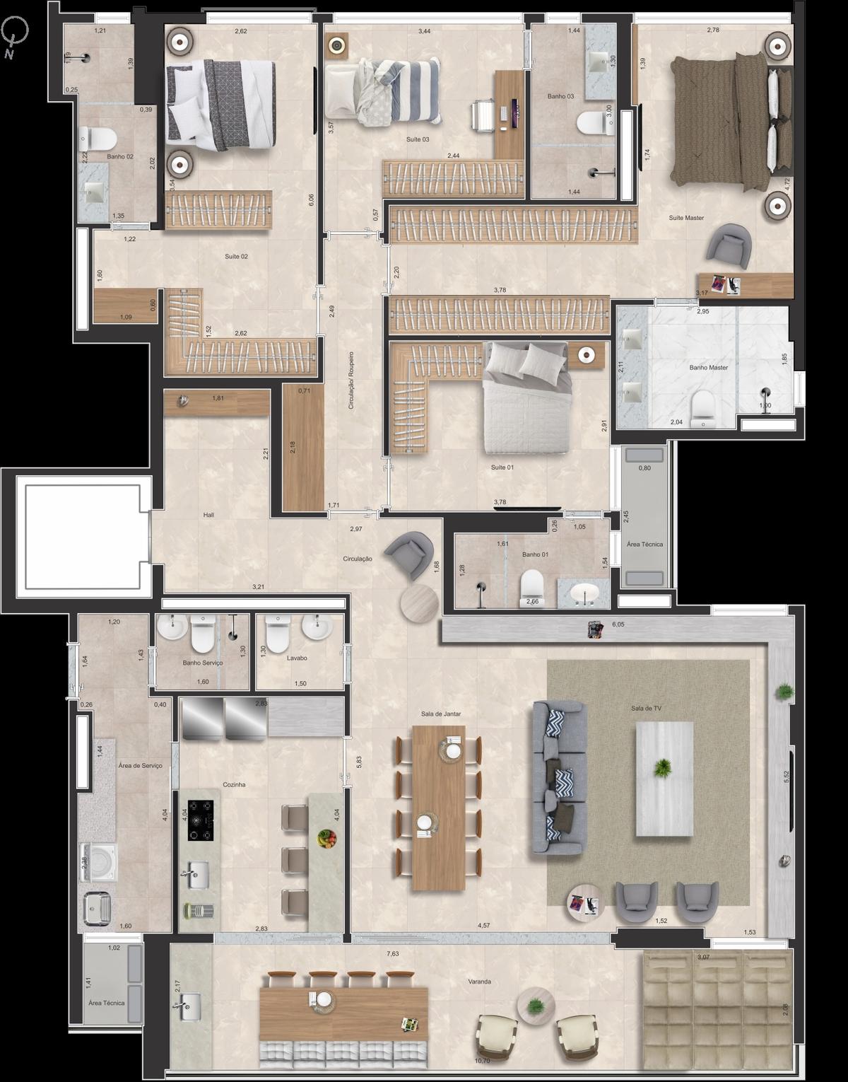 Planta 14 - 4 dorm 217m² - opção 1