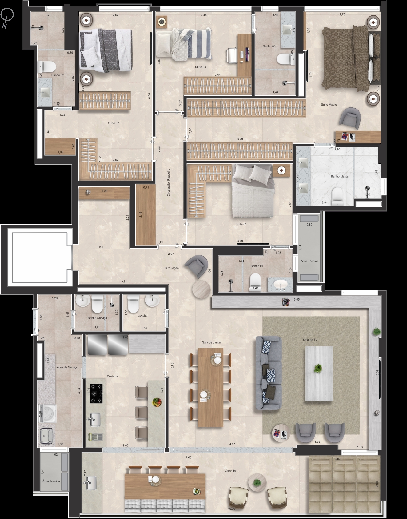 Planta 14 - 4 dorm 217m² - opção 1