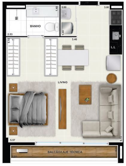 Planta 01 - 1 dorm 47 01m² - studio