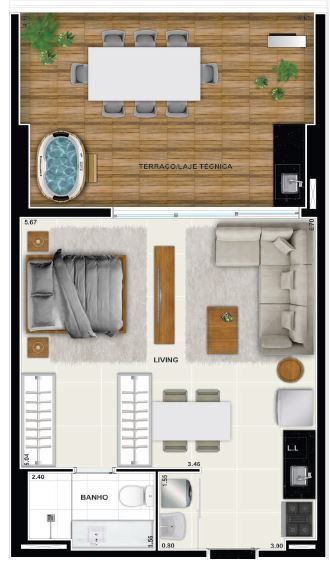 Planta 03 - 1 dorm 67 27m² - garden