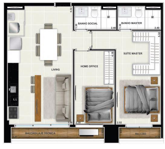Planta 05 - 2 dorm 70 68m²