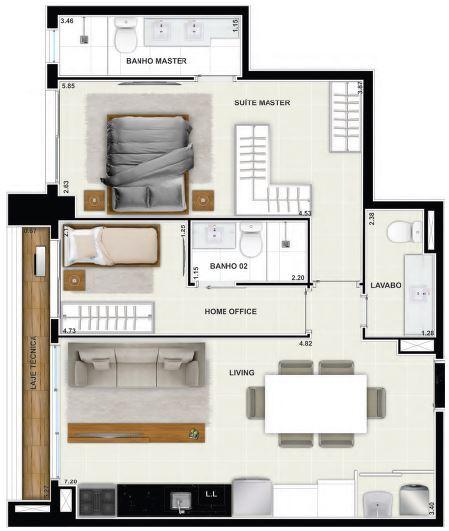 Planta 08 - 2 dorm 72 08m²