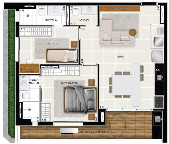 Planta 10 - 2 dorm 80 39m²