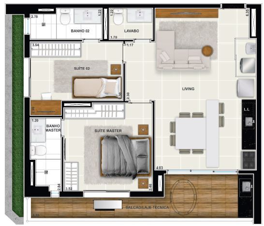 Planta 10 - 2 dorm 80 39m²