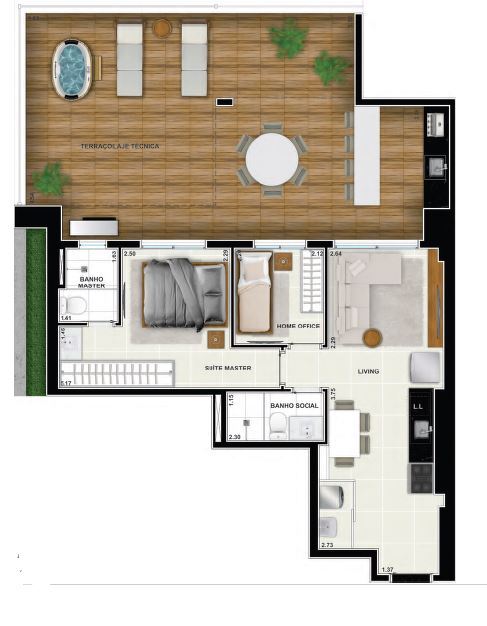 Planta 13 - 2 dorm 99 95m² - garden