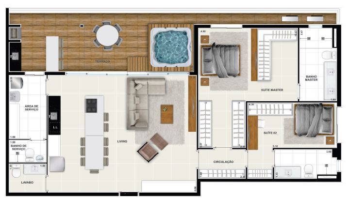 Planta 16 - 2 dorm 152 34m² - cobertura horizontal