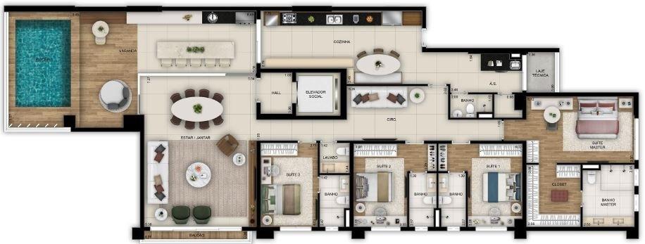 Planta 03 - 4 dorm 268 81m²