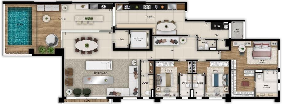 Planta 04 - 3 dorm 268 81m² - opção