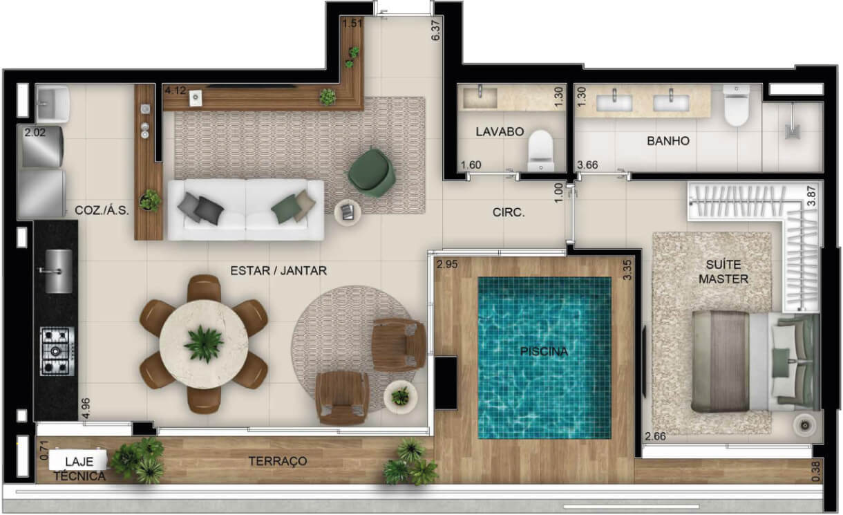 Planta 03 - 1 dorm 78m²