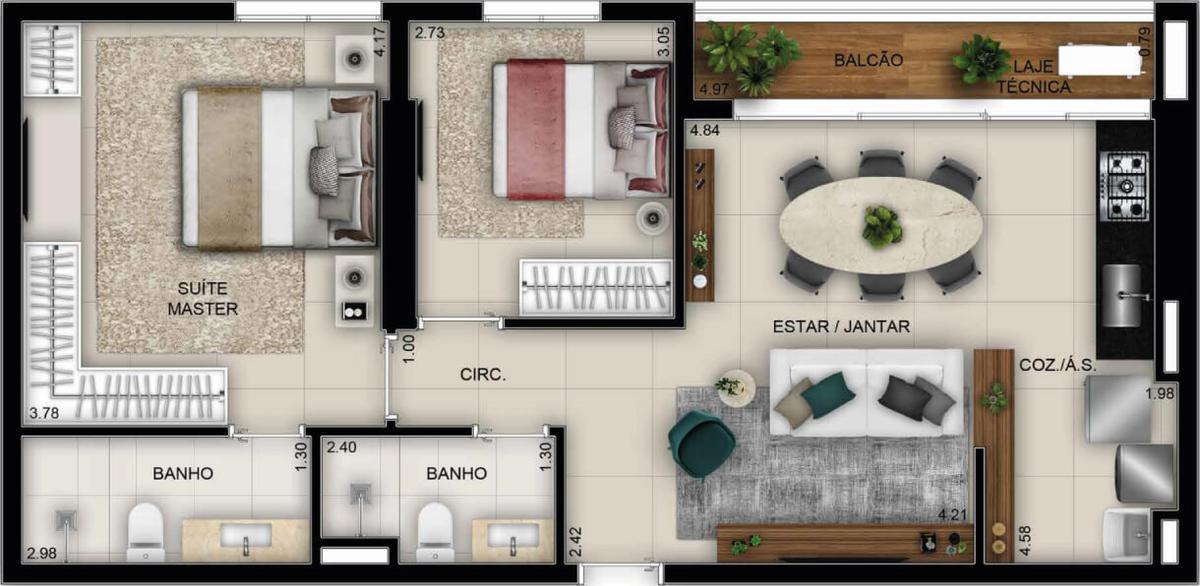 Planta 05 - 2 dorm 73m²