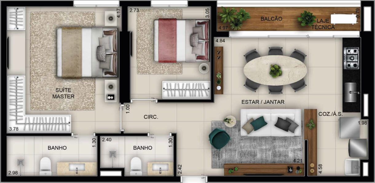 Planta 05 - 2 dorm 73m²