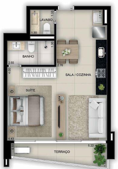 Planta 02 - 1 dorm 46 36m² - studio