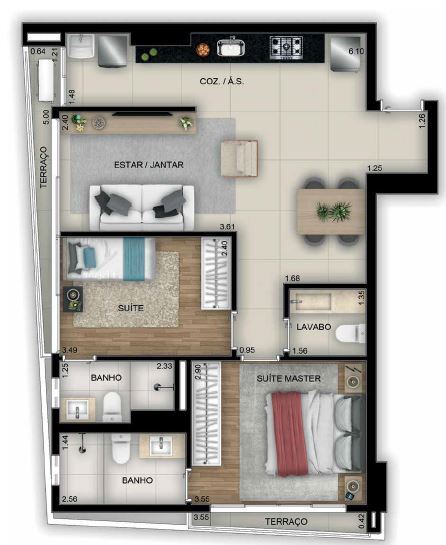 Planta 05 - 2 dorm 70 25m²