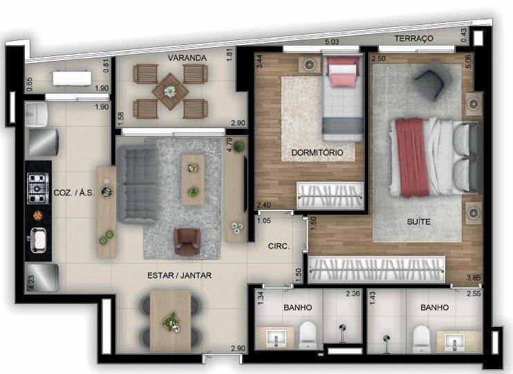 Planta 06 - 2 dorm 71 08m²