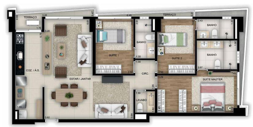 Planta 08 - 3 dorm 106 11m²