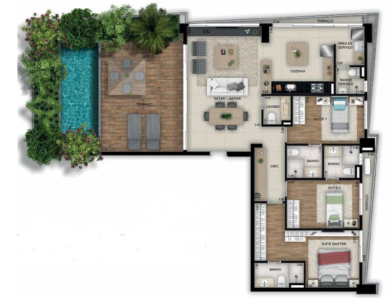 Planta 14 - 3 dorm 176 06m²
