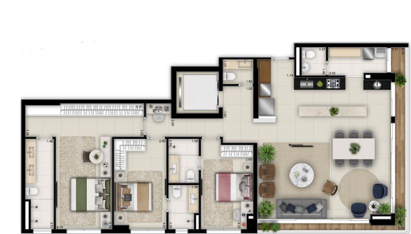 Planta 02 - 3 dorm 150m²