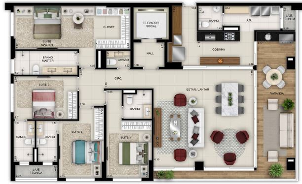 Planta 03 - 4 dorm 200m²
