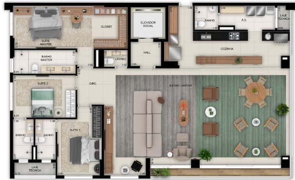Planta 04 - 3 dorm 200m² - opção