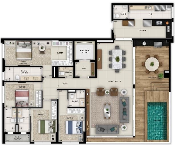 Planta 05 - 4 dorm  255m² - cobertura horizontal