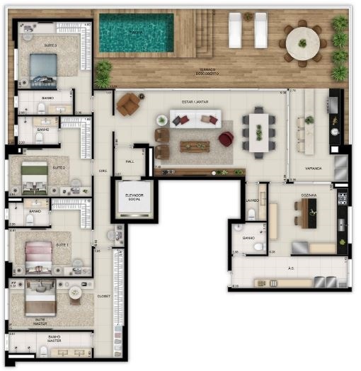 Planta 06 - 4 dorm  281m² - cobertura horizontal