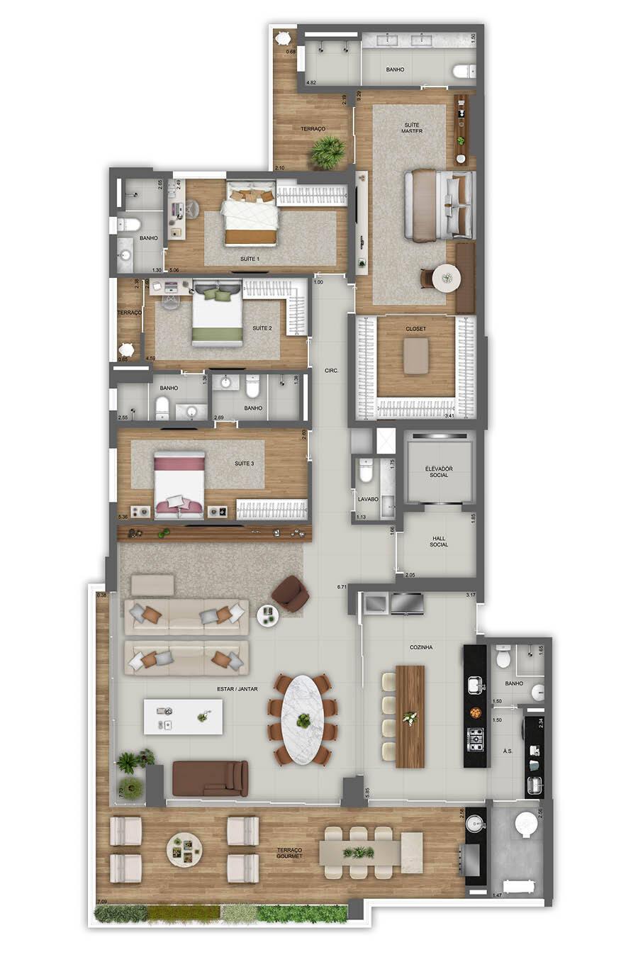 Planta 07 - 4 dorm 262m²
