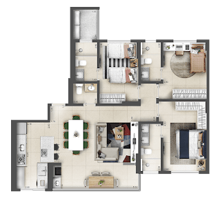 Planta 01 - 3 dorm 105m²