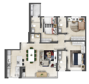 Planta 01 - 3 dorm 105m²