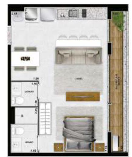 Planta 01 - 1 dorm 52m² - studio