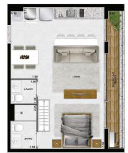Planta 01 - 1 dorm 52m² - studio