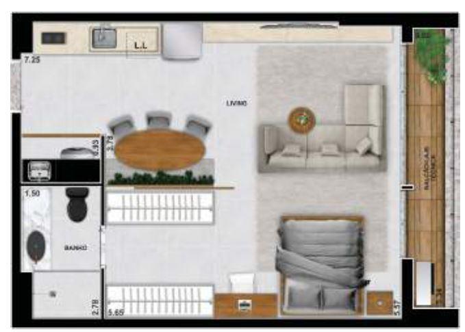 Planta 02 - 1 dorm 52m² - studio