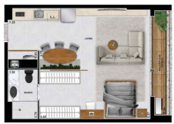 Planta 02 - 1 dorm 52m² - studio