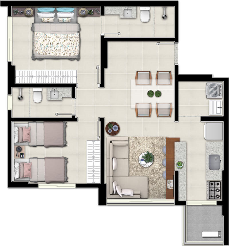 Planta 01 - 2 dorm 65m²