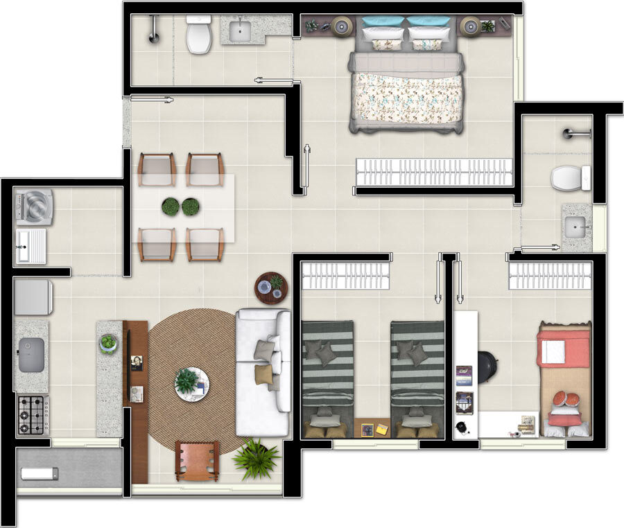 Planta 04  - 3 dorm 76m²