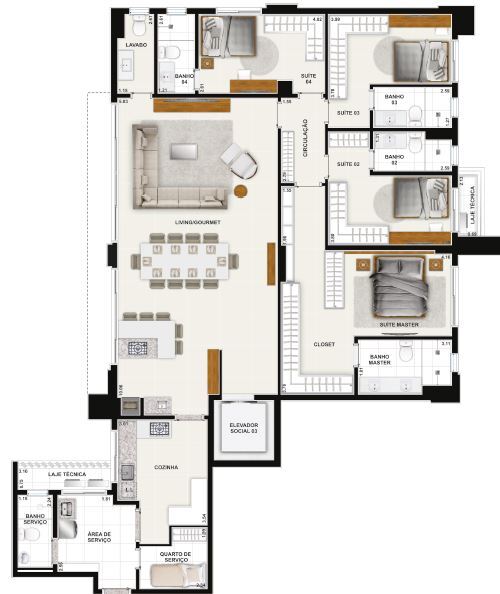 Planta 01 - 3 dorm 190 30m²