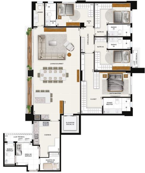 Planta 03 - 3 dorm 197 55m²