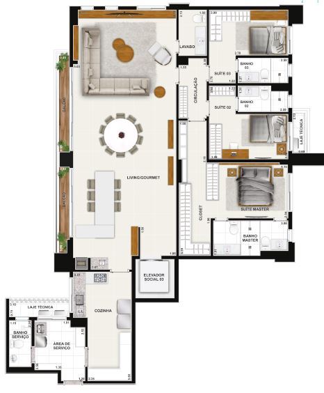 Planta 04 - 4 dorm 197 55m² - opção