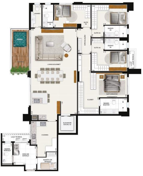 Planta 07 - 3 dorm 202 67m²