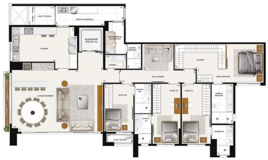 Planta 09 - 3 dorm 210 81m²
