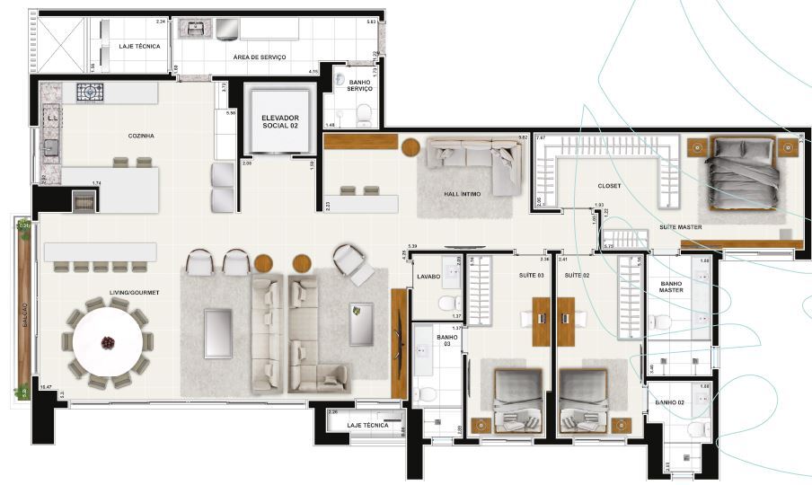 Planta 10 - 4 dorm 210 81m² - opção